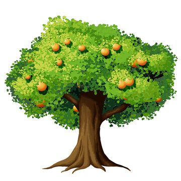 手绘插画素材橙子树