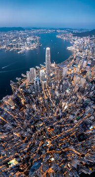 香港维多利亚港夜景航拍