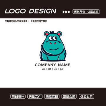 卡通河马logo标志