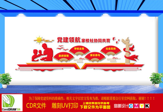 黨建領航家校社協(xié)同共育文化墻