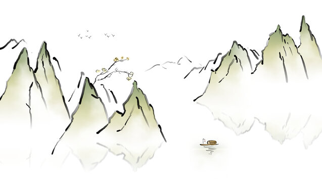 極簡水墨山水畫