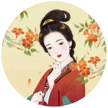 凌霄花美人插画