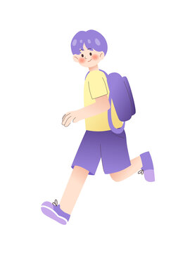 背著書包奔跑的小男孩