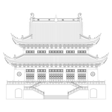 重檐大殿正立面线稿