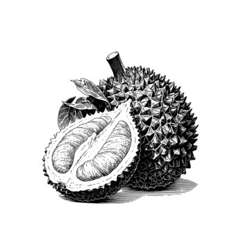 榴蓮素描版畫矢量素材