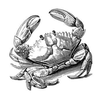 大閘蟹素描版畫矢量素材