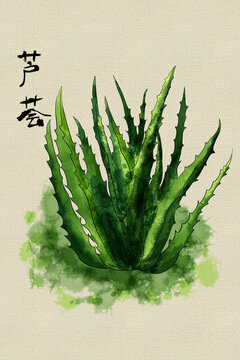 水彩蘆薈