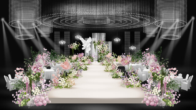 韩式白绿粉紫色水晶婚礼