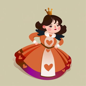 戴皇冠的紅裙子女王兒童插畫(huà)