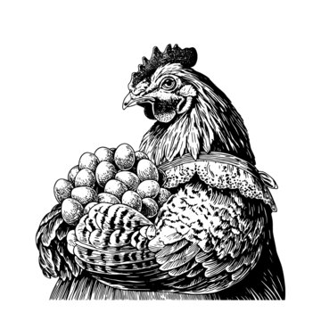 土雞土雞蛋素描版畫(huà)矢量素材
