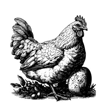 土雞土雞蛋素描版畫(huà)矢量素材