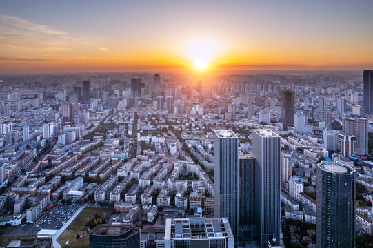 中国辽宁沈阳青年大街地标航拍