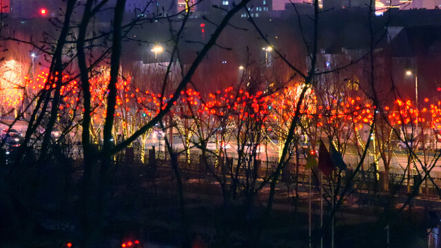 新年红灯城市夜景