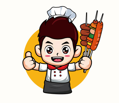 卡通年轻男性厨师撸串头像