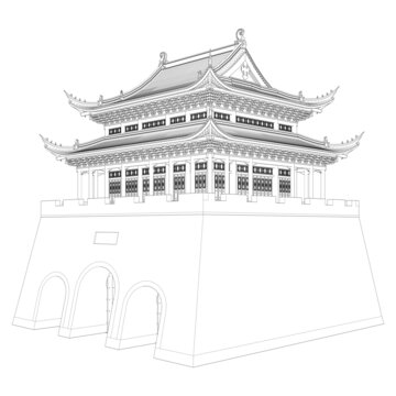 城樓透視線稿