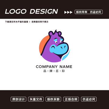 卡通河马logo标志