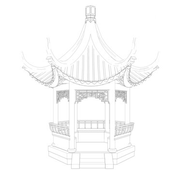 六角亭立面線稿