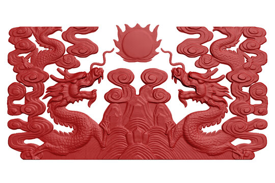 二龍戲珠花紋圖案雕刻