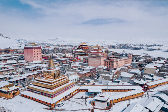 四川阿坝县冬季雪景航拍