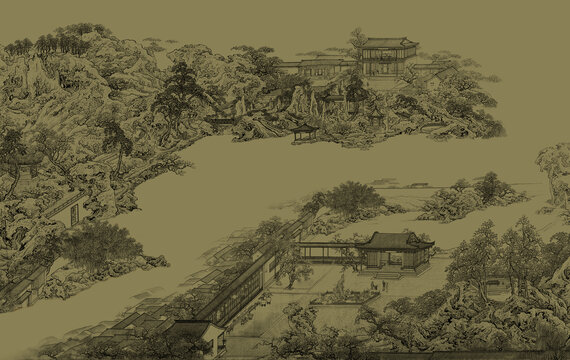高端新中式山水背景墻壁畫(huà)