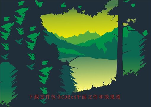 矢量艺术底纹条纹山水风景