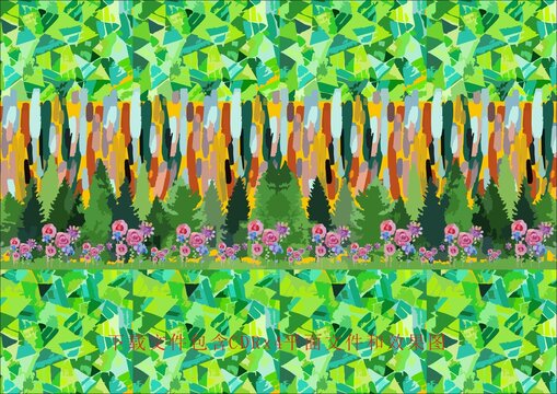 矢量潑墨水彩色塊漸變風景畫