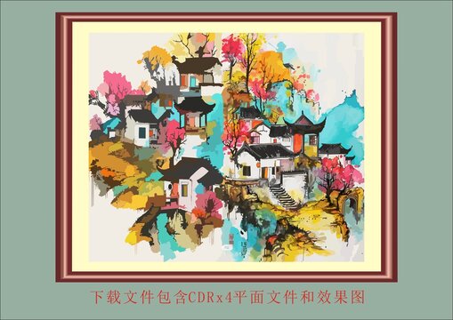 矢量油画风景画建筑风景古风