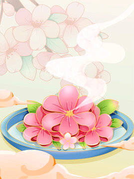國潮風(fēng)粉色桃花酥春分桃花插畫