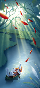 松鼠森林魚(yú)插畫(huà)