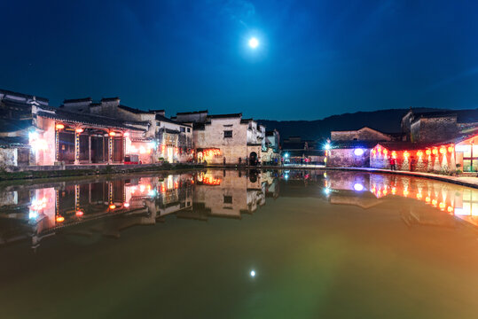 宏村月沼湖夜景