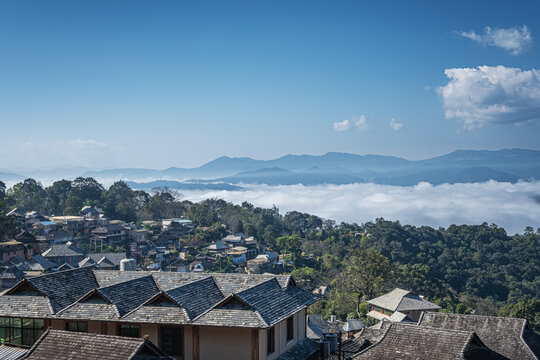 云南景迈山古寨建筑自然风光