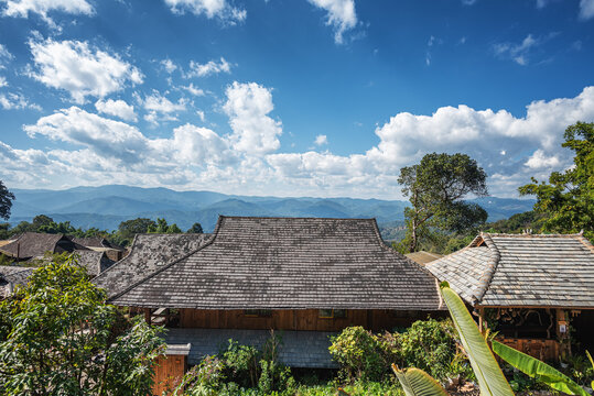 云南景迈山古寨建筑自然风光