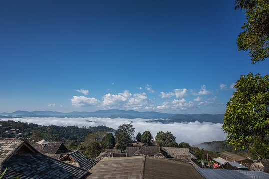 云南景迈山古寨建筑自然风光