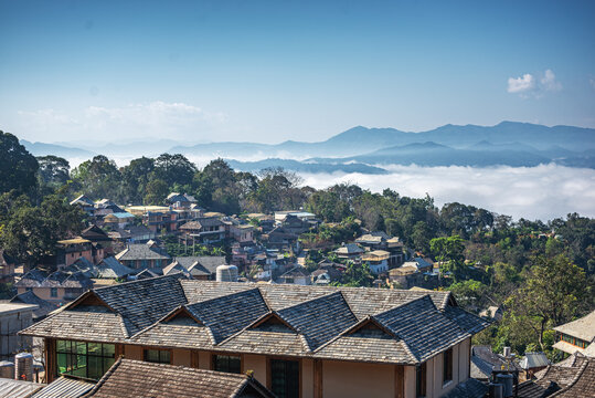 云南景迈山古寨建筑自然风光