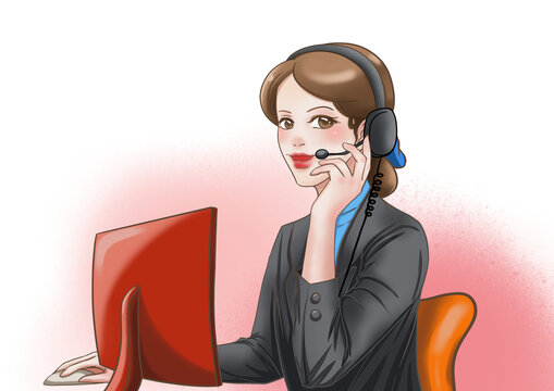 手繪女客服電話咨詢員