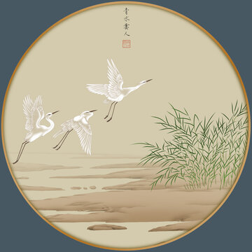 蘆汀白鷺圖