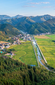 湖南山村乡村稻田美丽风光