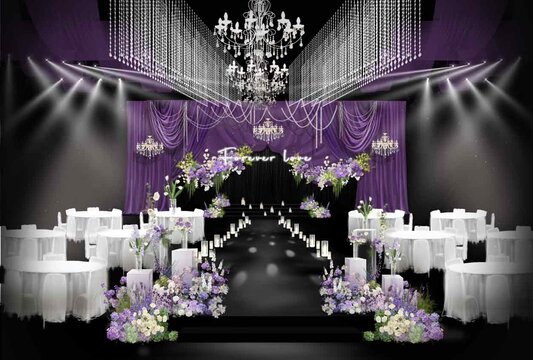 紫色唯美的布幔婚礼效果图