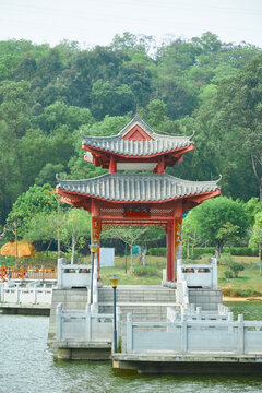 亭台楼阁山水湖泊美景