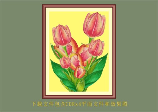 矢量郁金香粉色花卉