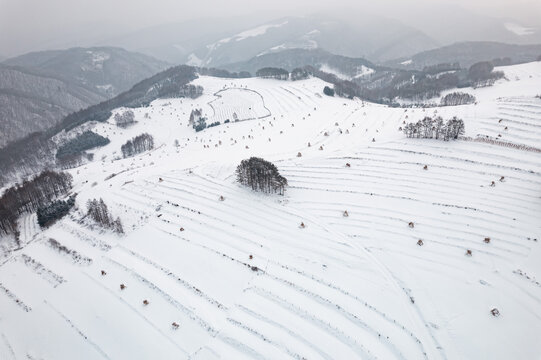 吉林松岭雪村冬季东北农村雪景