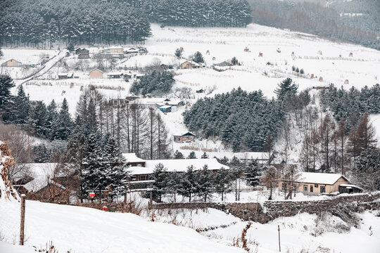 吉林松岭雪村冬季东北农村雪景