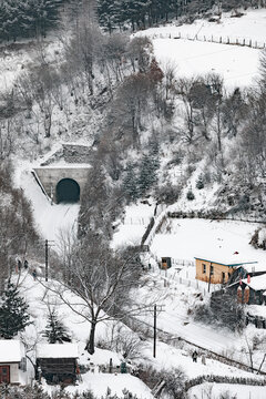 吉林松岭雪村冬季东北农村雪景