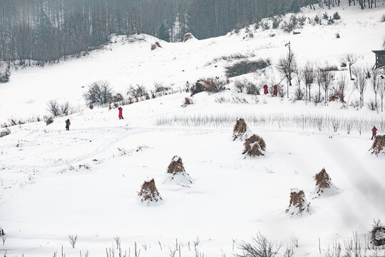 吉林松岭雪村冬季东北农村雪景