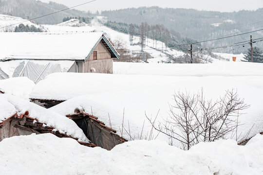 吉林松岭雪村冬季东北农村雪景