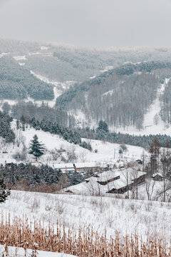 吉林松岭雪村冬季东北农村雪景