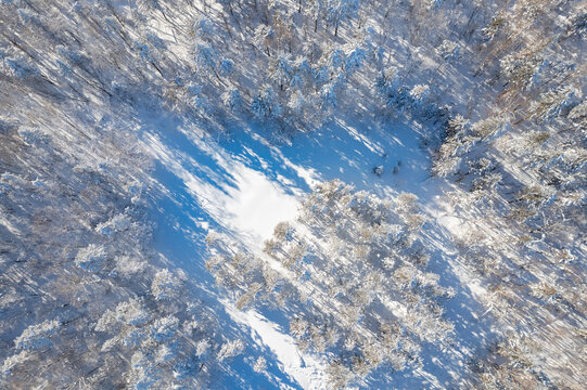 航拍东北雪景旅游森林雪后俯拍