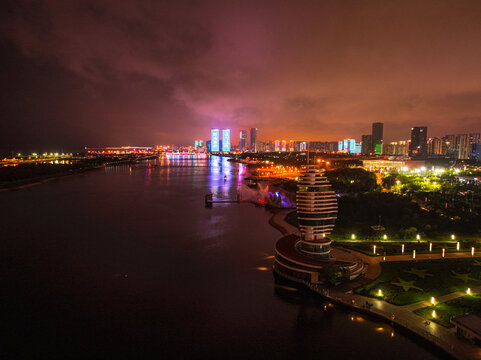 航拍日照城市夜景