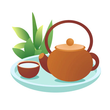 矢量清明節(jié)手繪春天茶壺茶杯