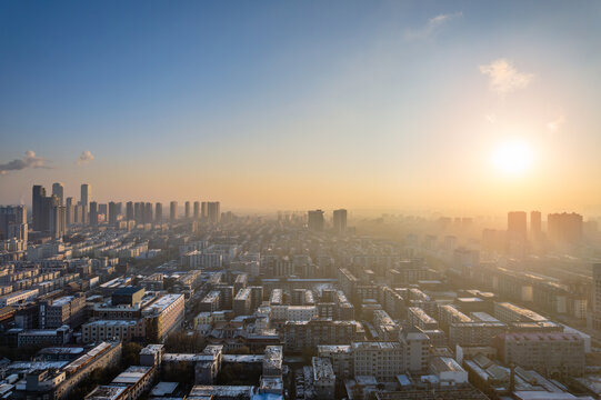 冬天中国辽宁沈阳市区建筑航拍